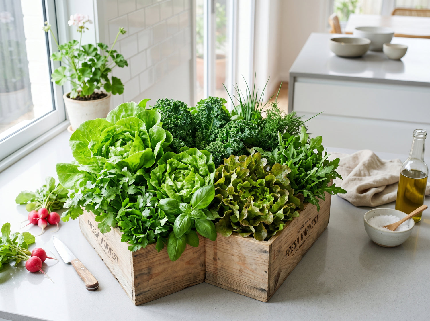 Fresh harvest of leafy greens